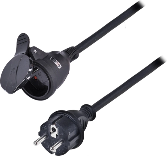 Solight rubberen verlengkabel met contrastekker 30 m, 1 stopcontact, IP44, zwart