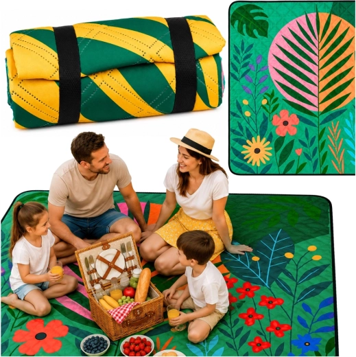 Kleurrijk picknickkleed met plantenmotief 100 × 150 cm