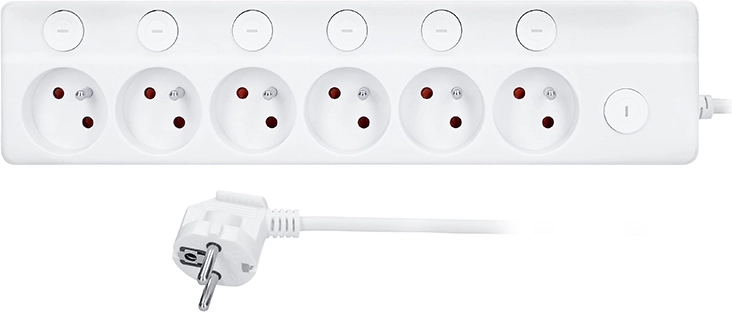 Solight-verlengsnoer met individuele schakelaars, 6 stopcontacten, 3 m, wit