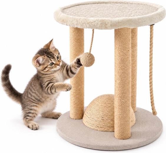 Beige krabpaal voor katten met ligplek 40 × 40 × 44 cm