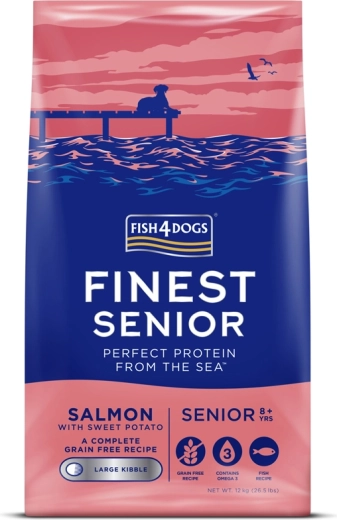 Fish4Dogs Finest zalm met zoete aardappel voor senior honden van grote rassen 12 kg