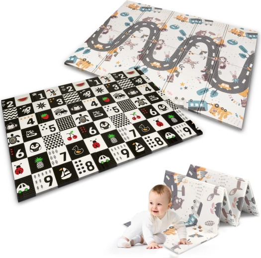 Dubbelzijdig design: leren én spelen op één mat