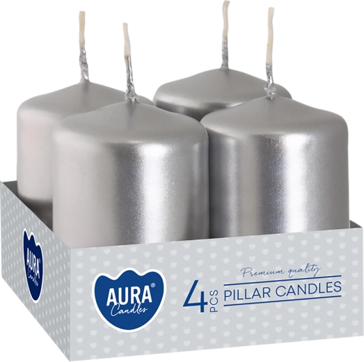 Metallic zilveren adventskaarsen 60 × 40 mm - 4 stuks