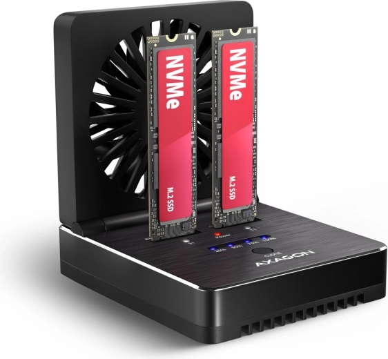 Axagon ADSA-M2C22 Clone Master docking- en kloonstation USB-C voor 2× M.2 NVMe/SATA SSD 20Gb/s