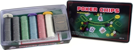 Grote pokerset in een metalen blik