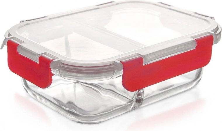 Glazen verdeelde voedselbox met deksel en afdichting 950 ml