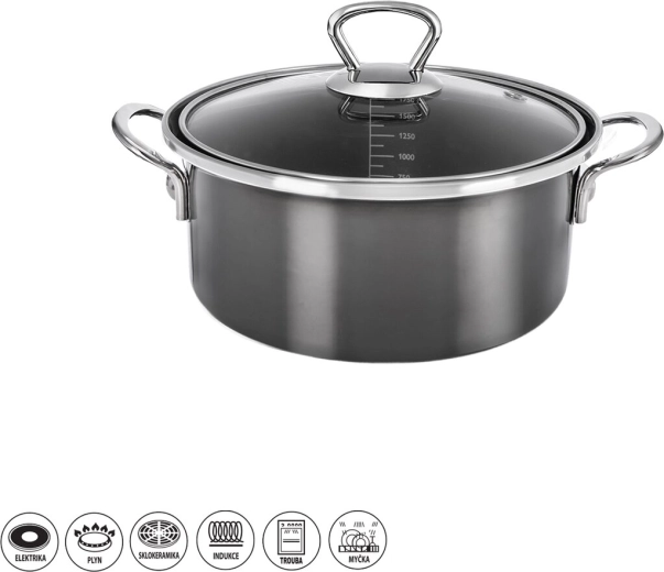 Geëmailleerde steelpan METALIC Lem 2,5 l met glazen deksel