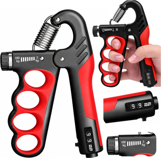 Verstelbare handknijper met teller, rood, 5–100 kg