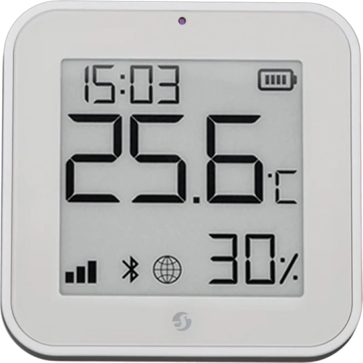 Shelly BLU H&T ZB Zigbee temperatuur- en vochtigheidssensor met e‑paper display, wit