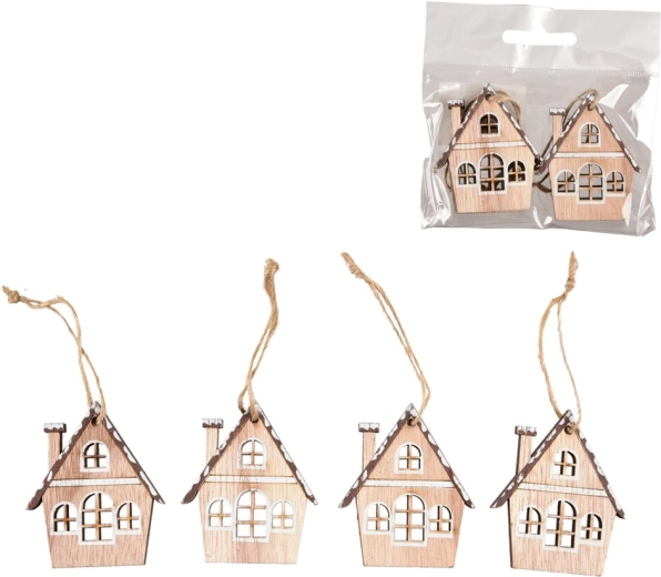 Hangende houten huisjes beige (4 stuks)
