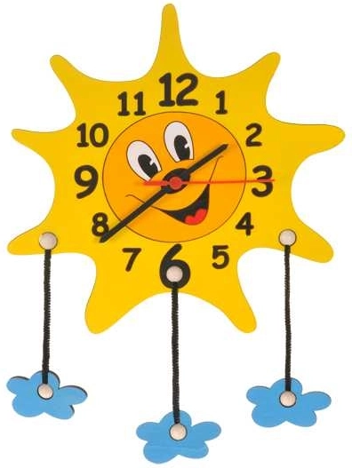 Kinder houten klokje Zonnebloem met wolkjes
