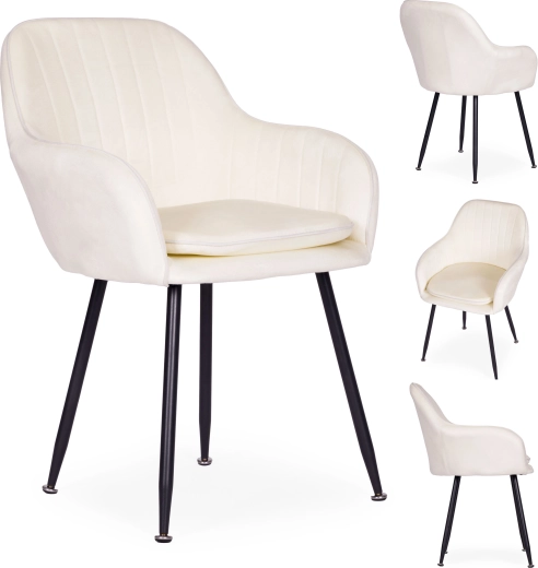 Gestoffeerde fluwelen eetkamerstoel, crèmekleurig, ModernHome
