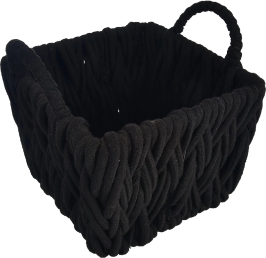 Zwarte gevlochten katoenen opbergmand 29 × 29 × 27 cm