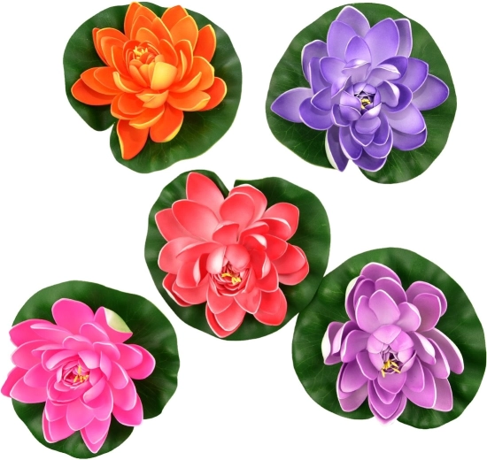 Drijvende decoratie Waterlelie van kunststof (UH) 18 cm (mix van 5 kleuren)
