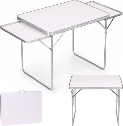 Multigarden opvouwbare campingtafel 120 × 60 cm met 2 zijplanken, wit