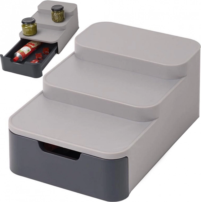 Driedelige keukenorganizer met lade, grijs plastic