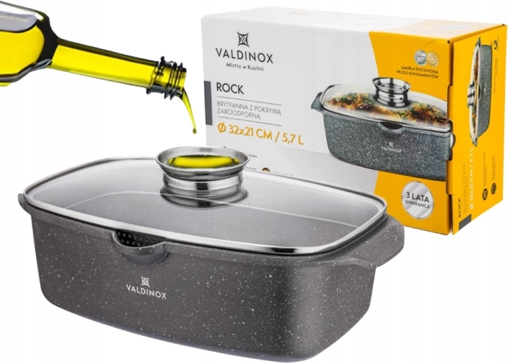 Valdinox ROCK braadslede 32 × 21 cm met deksel 5,7 l