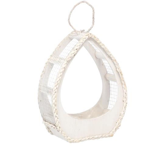 Witte houten bloempotcover in druppelvorm 31 × 21 × 41 cm