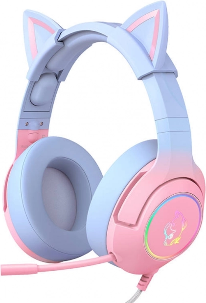 Game-hoofdtelefoon roze-blauw met kattenoortjes