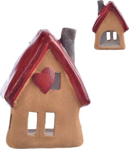 Keramische kaarshouder huisje rood