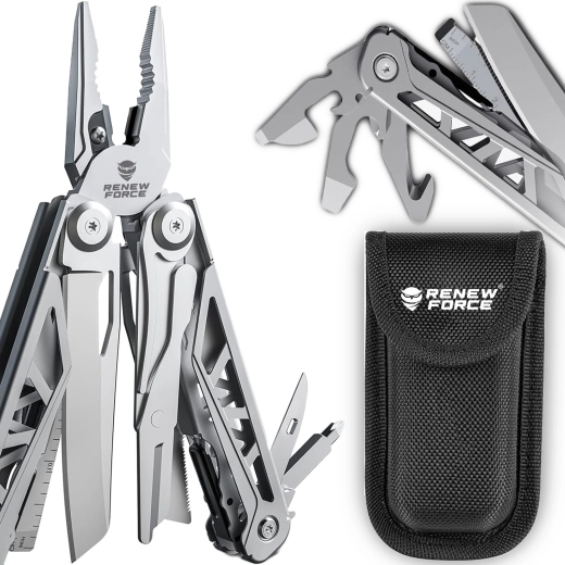 Multitool Renew Force 17-in-1 van roestvrij staal 440A met self-locking vergrendeling en nylon etui