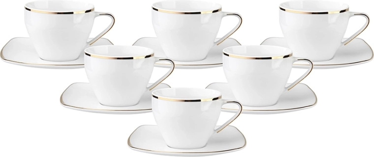 Mariapaula Moderna Kwadratowa Gold moderne vierkante koffieset 6 kopjes + 6 schoteltjes