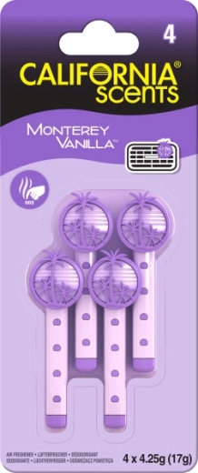 California Scents Vent Stick Monterey Vanilla – geurstaafjes voor ventilatieroosters (4 stuks)