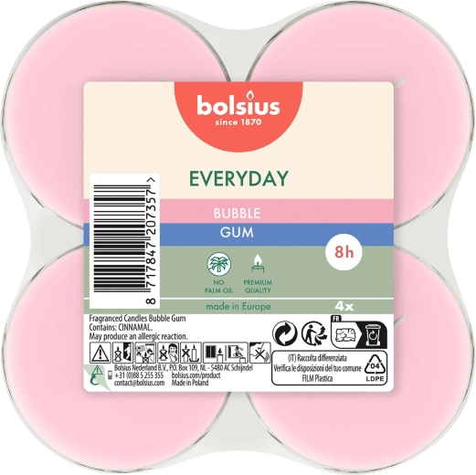 Maxi-theelichtjes Bubble Gum, set van 4 stuks