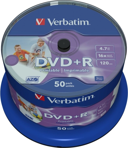 Verbatim DVD+R 4,7 GB 16x Wide Inkjet Printable - 50 stuks