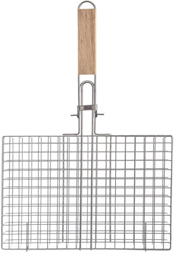 Afsluitbare grillmand 32 × 49 cm met houten handvat