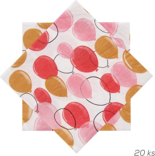 Papieren servetten met roze ballonmotief 33 × 33 cm, 20 stuks