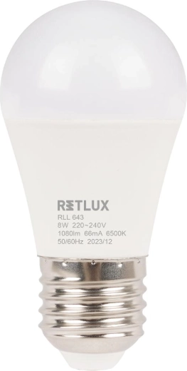 LED-lamp RETLUX mini globe E27 8 W, 6500 K