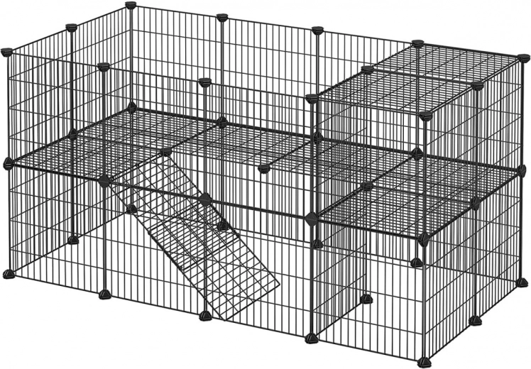 Modulaire ren voor kleine huisdieren – 2 niveaus, voor hamsters, cavia’s, knaagdieren, zwart