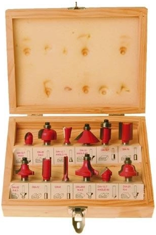 Set profiel-frezen voor hout 8 mm, 12-delig in houten kist