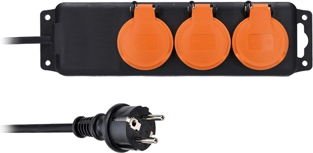 Solight buitenverlengsnoer IP44 met 3 stopcontacten, rubberen kabel 3 m