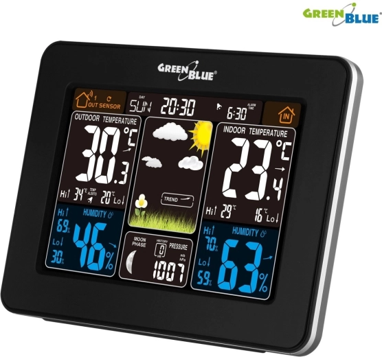 Draadloos kleurenweerstation GreenBlue GB523 met DCF en maanfasen