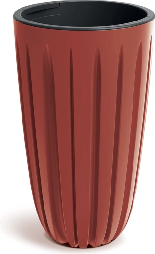 Plastic bloempot Wario 29 cm retro rood met inzetstuk