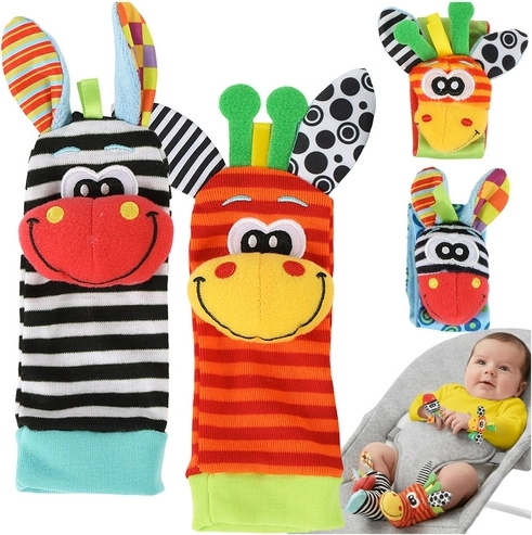 Kruzzel sensorische set rammelaars – polsbandjes en sokjes voor baby’s (4 stuks)