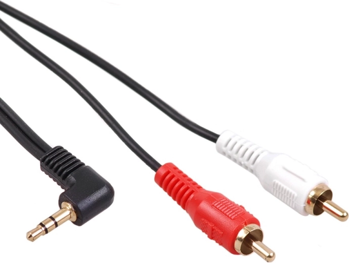 Mini-jackkabel 3,5 mm haaks naar 2× RCA 1 m MCTV zwart