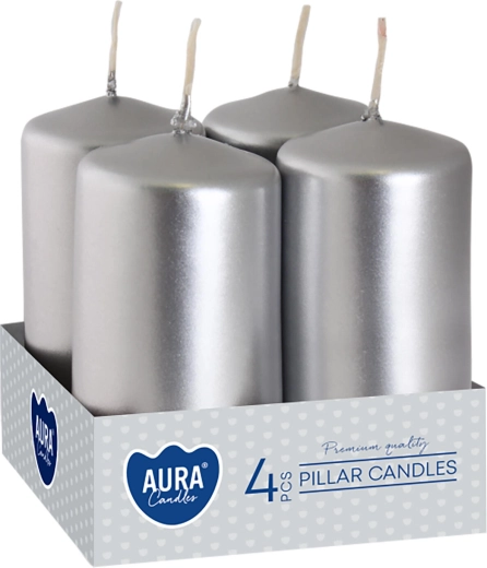 Metallic zilverkleurige glanzende adventskaarsen 80 × 40 mm - 4 stuks