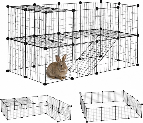 Petsi modulaire ren voor konijnen en grotere knaagdieren, 35 panelen, zwart
