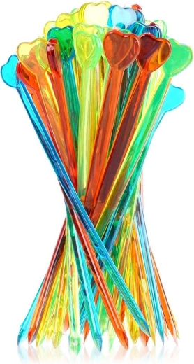 Gekleurde cocktailprikkers met hartje 8 cm, 50 stuks