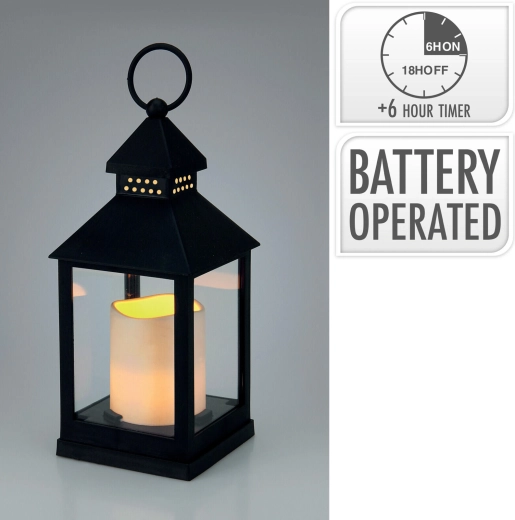 LED decoratieve lantaarn met glas en timer 23 × 10 × 10 cm zwart