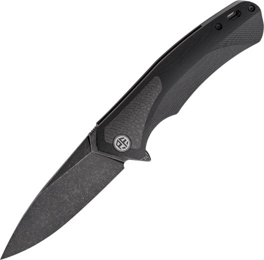 Petrified Fish PUB PF838CDW zakmes 9,5 cm, Black Stonewash, zwart G10 met carbonfiber