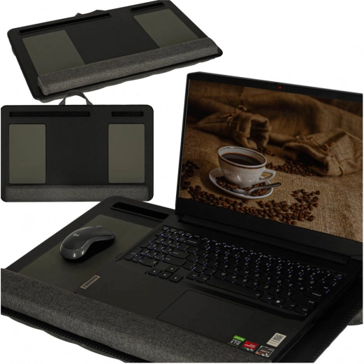 Draagbaar laptoptafeltje met kussen, zwart-grijs