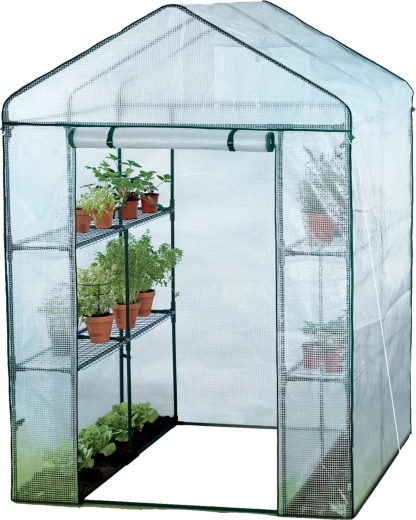 Witte foliekas voor in de tuin met planken 140 × 140 × 200 cm
