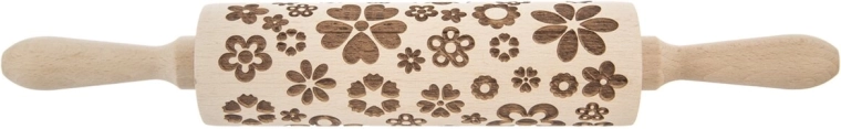 Houten gegraveerde deegroller met bloemenmotief 39 cm