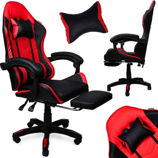 Gamingstoel met uitschuifbare voetensteun van kunstleer, zwart-rood