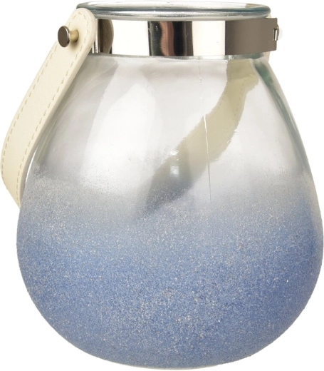 Blauwe glazen kaarshouder, vierkant 14 × 14 × 17 cm