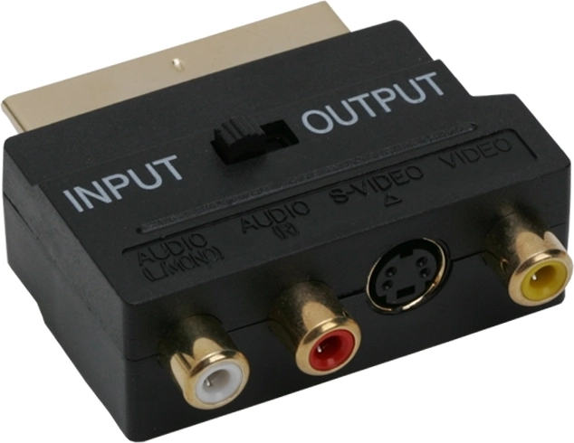 Vergulde SCART-naar-3 RCA- en S-Video-adapter met schakelaar